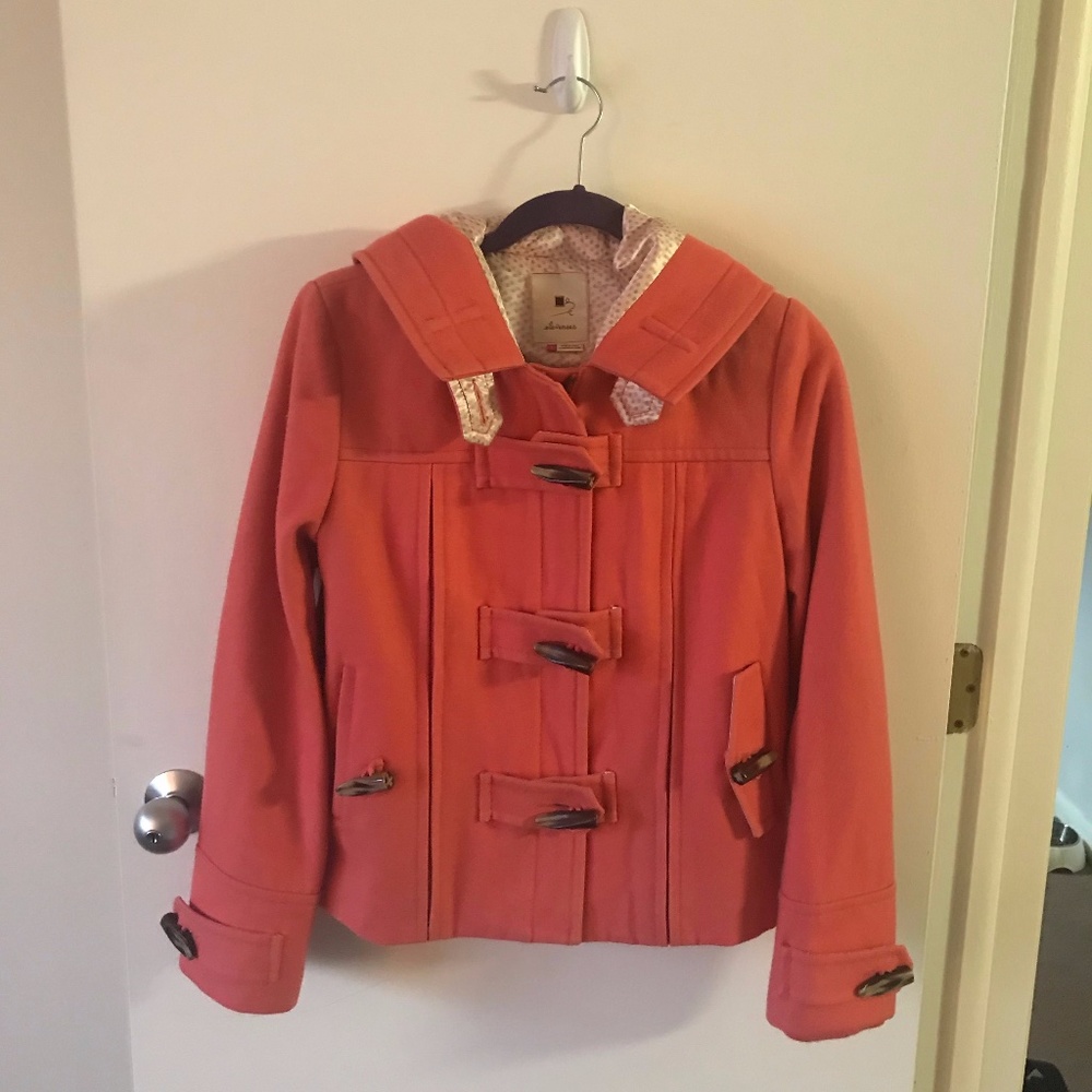 Anthropologie Salmon Hooded Peacoat by Elevenses